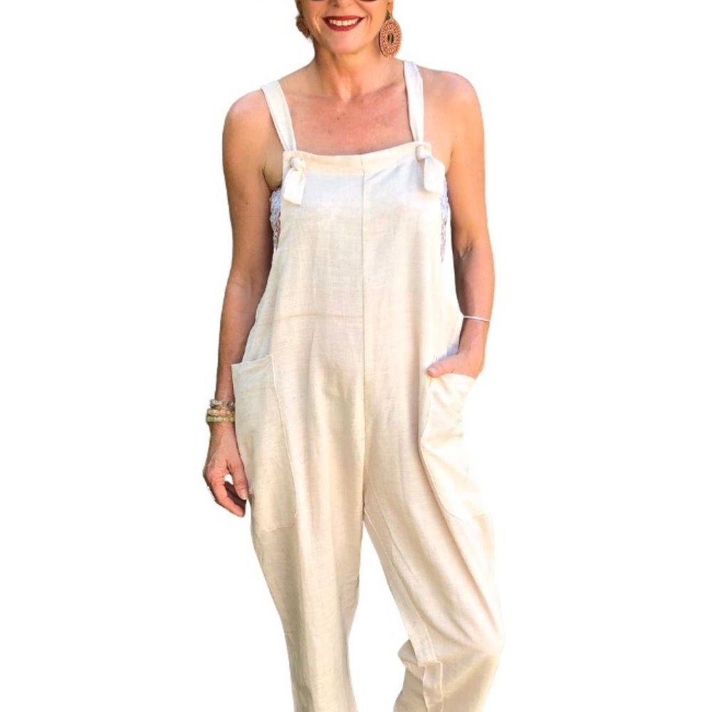 100% Linen Overall Jumpsuit Relaxed Fit